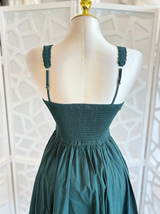 Lace Detail Smocked Midi Dress