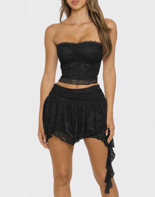 LACE TUBE TOP AND FLARE MINI SKIRT SET