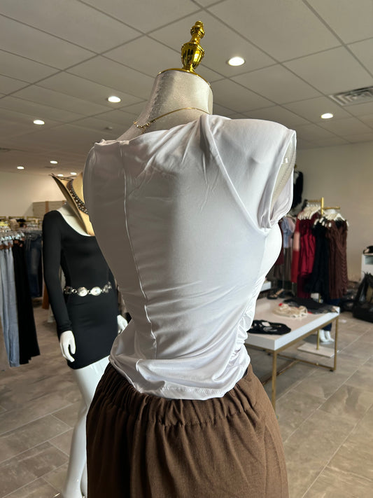 Cap Slv Stright Neck Shirring Knit Top