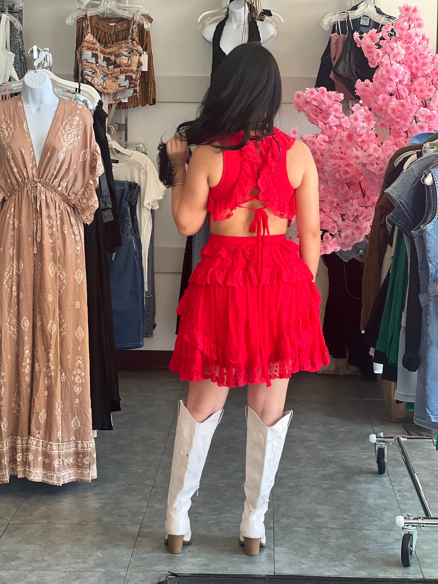 Lace Tiered Ruffle Mini Dress