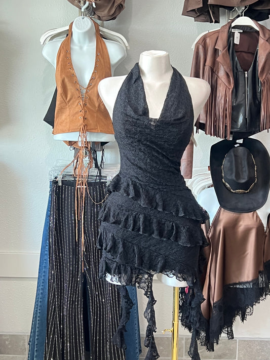 LACE MINI DRESS WITH RUFFLE DETAILS