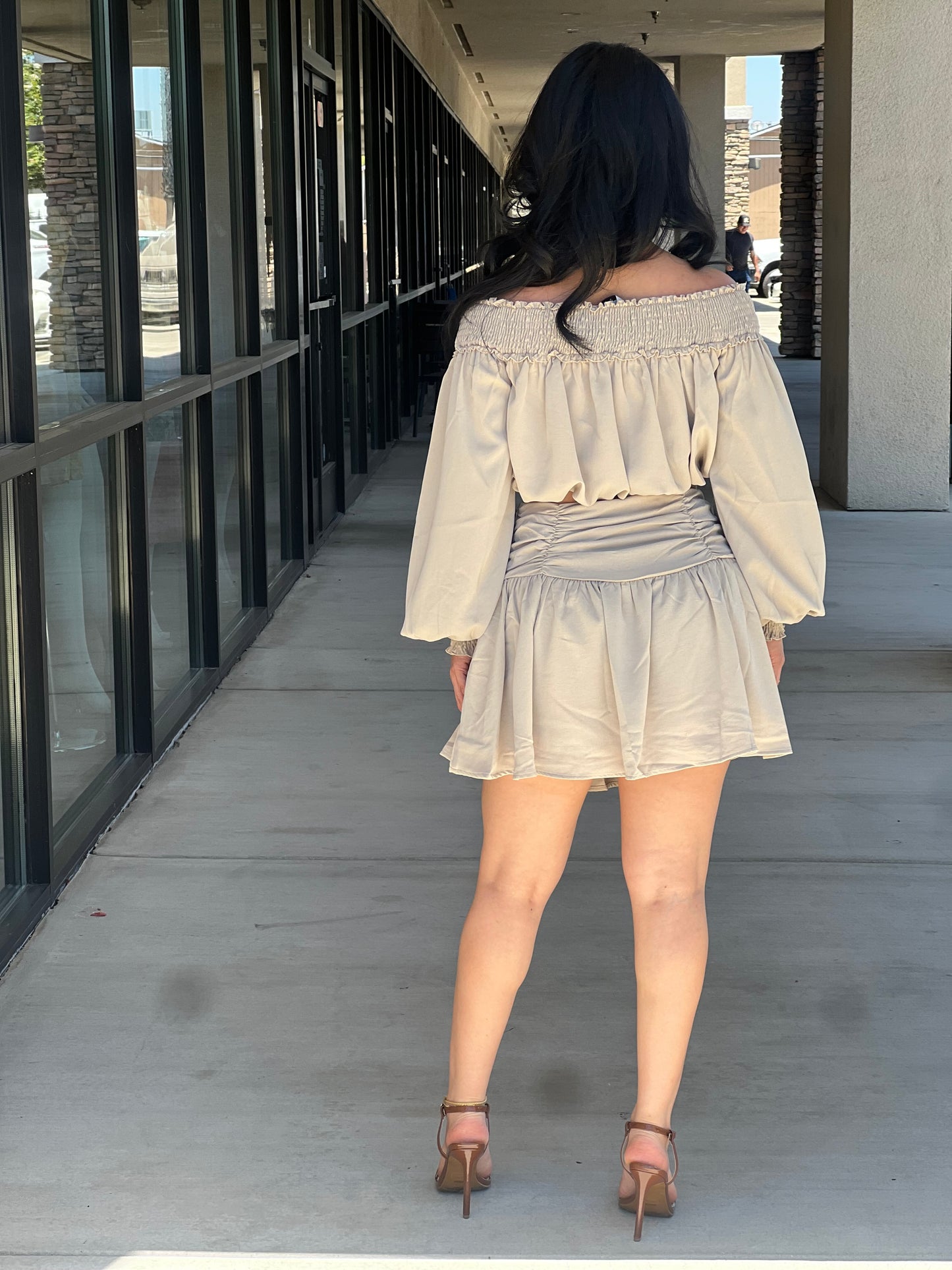 Romantic Off Shoulder Top And Gathered Skirt Set