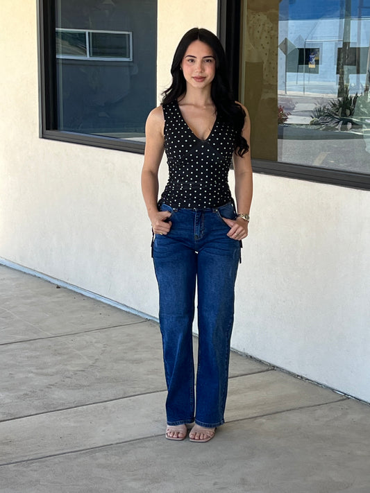 Straight loose fit dark wash jeans