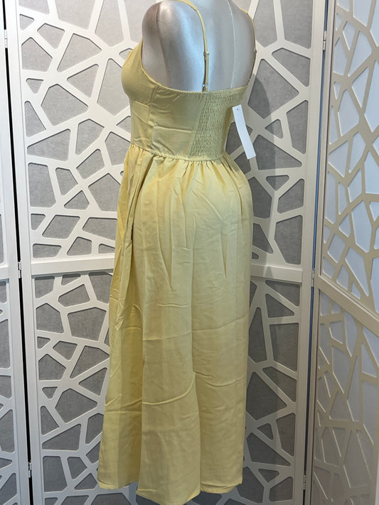 SQUARE NECK FRONT TIE CORSET DETAIL MIDI DRESS