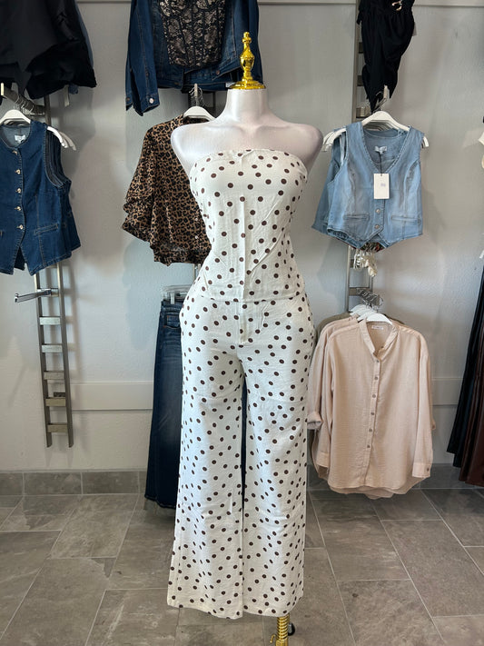 Polka Dot Strapless Wide-leg Pants Set