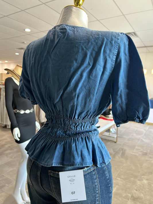 DARK WASH DENIM BLOUSE