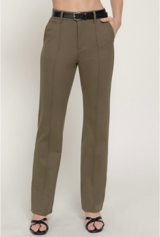 BELTED STRAIGHT PONTE PANTS
