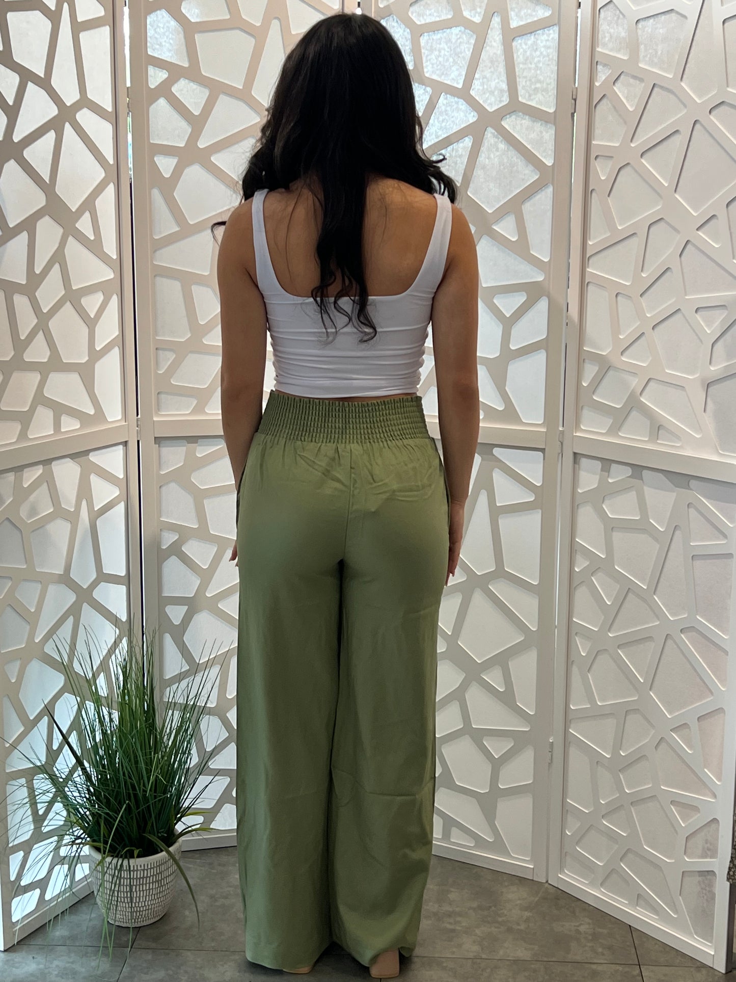 Shirred Waist Linen Pants