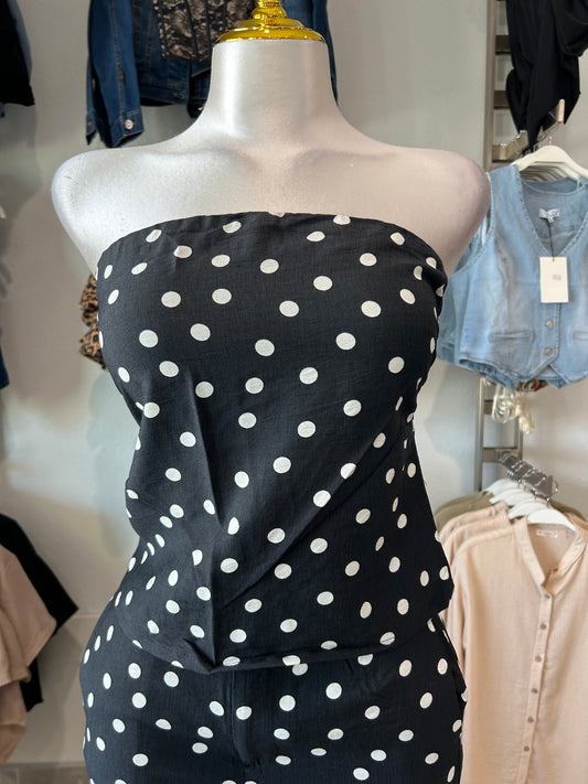 Polka Dot Strapless Wide-leg Pants Set