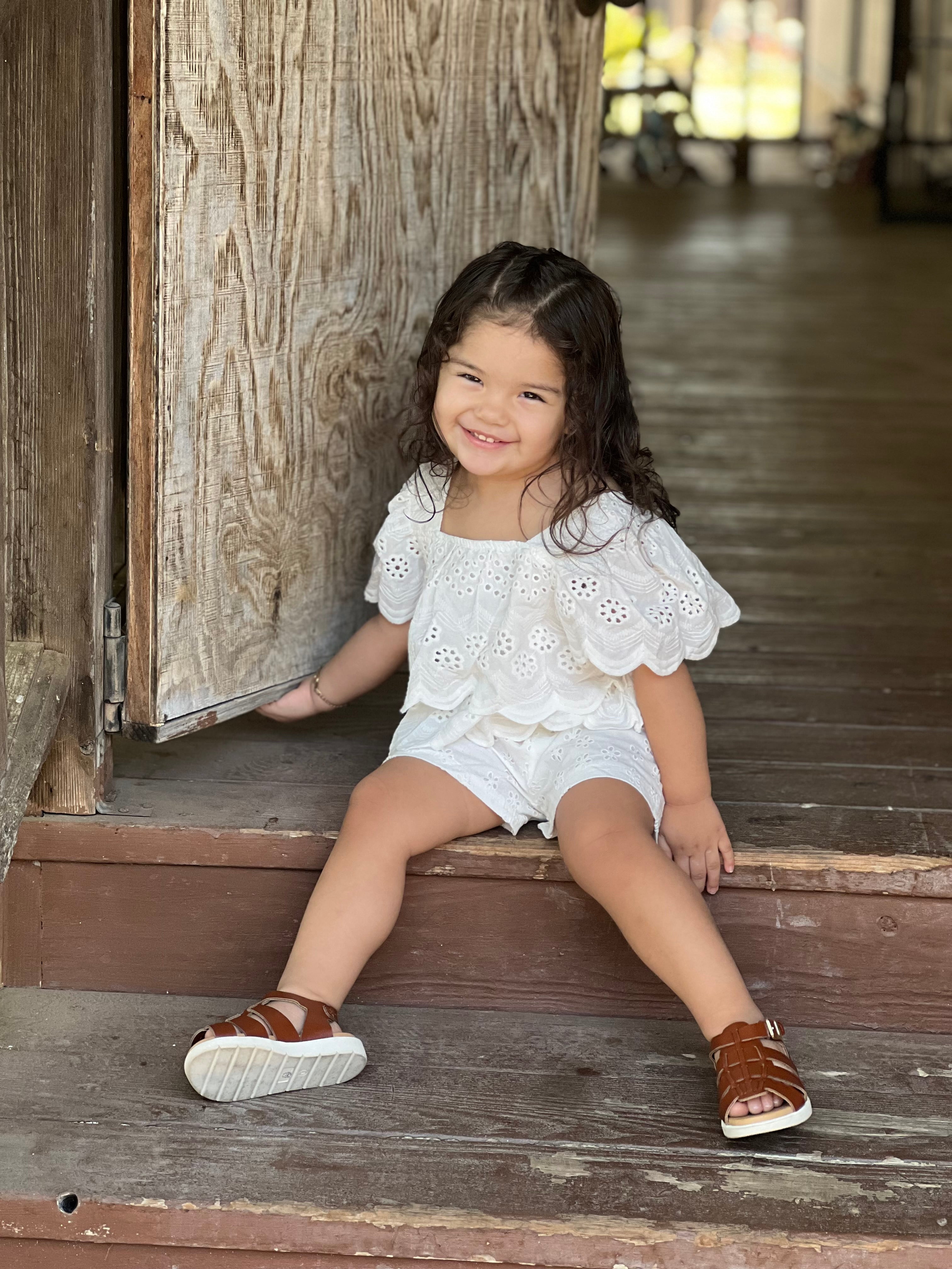 Toddler's 2 pc Eyelet Short Set w/Tiered Top | MODERN BY MB, LLC
