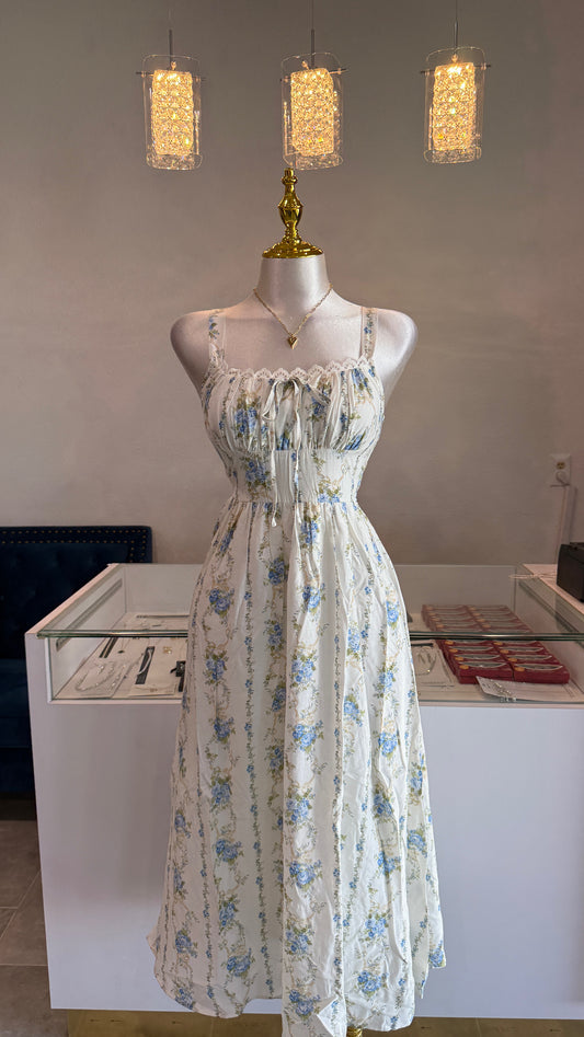 Floral Garland Sleeveless Corset Midi Dress