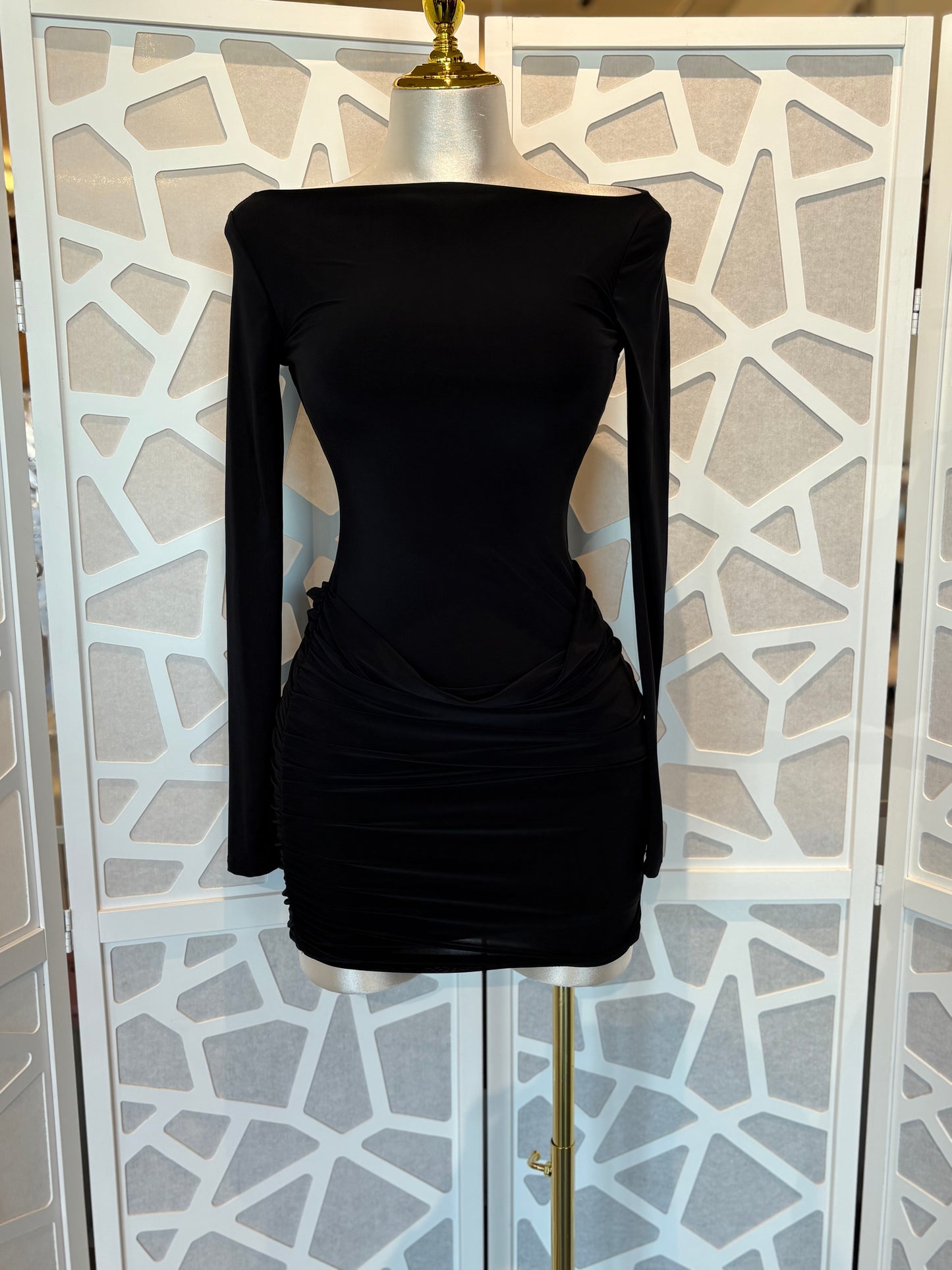 Long Sleeve Ruched Mini Dress