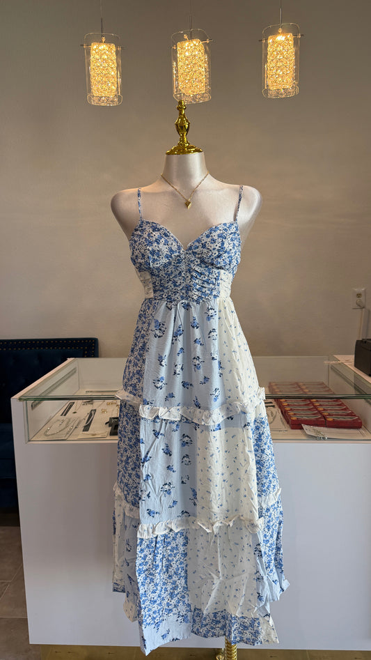 Multi-checkered Pattern Spaghetti Strap Midi Dress