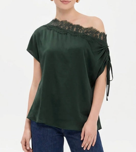 Draped Off Shoulder Lace Trim Blouse