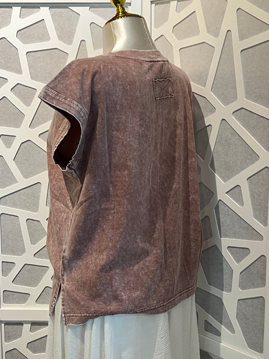 WASHED EXTENDED SHOULDER KNIT T-SHIRT