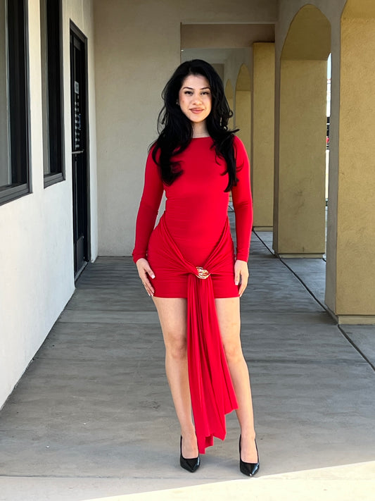 Long Sleeve Front Tie Mini Dress