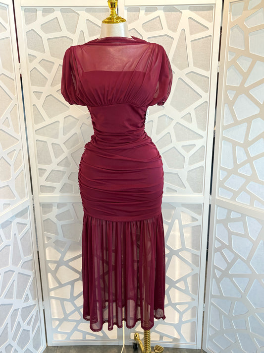 NANCY MESH BOTTOM FLARE DRESS