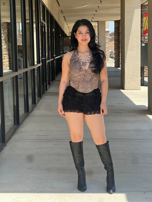 Suede scuba halter corset top