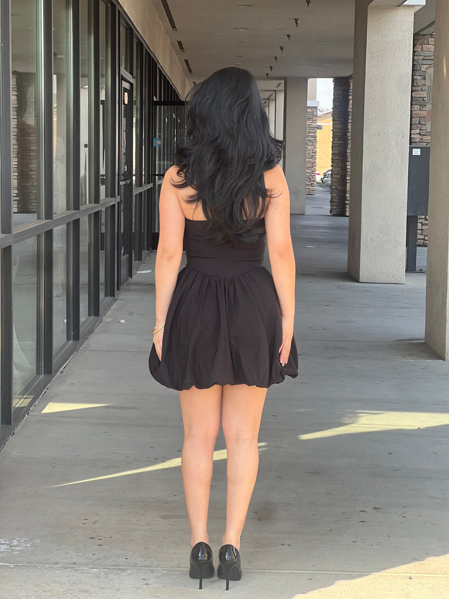 MINI HALTER BUBBLE HEM DRESS