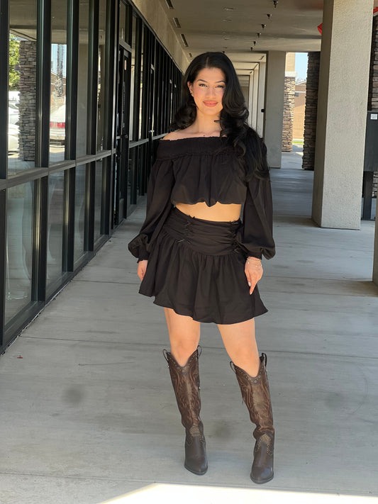 Romantic Off Shoulder Top And Gathered Skirt Set