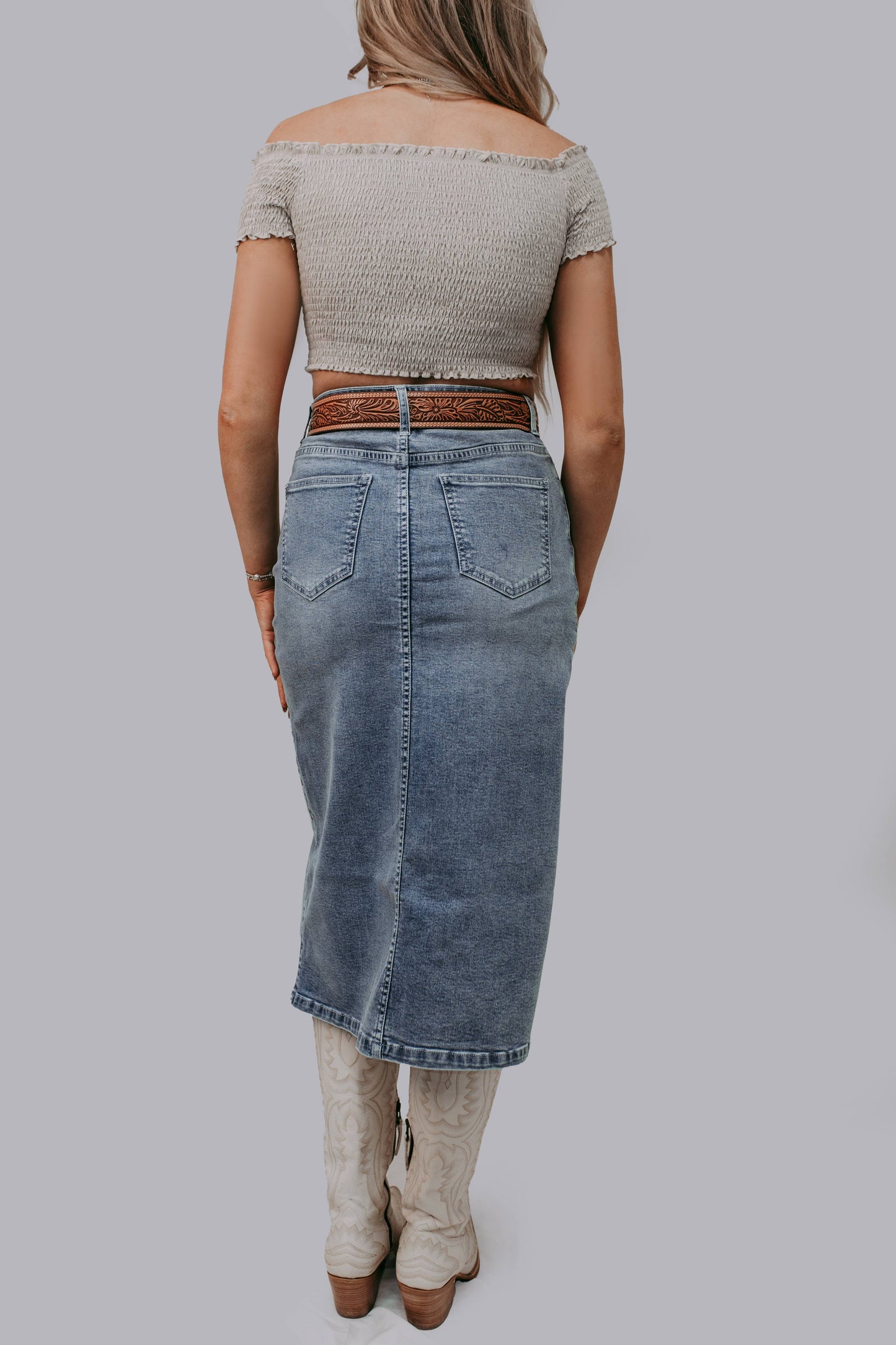 MK637Horse Shoe cut out Denim Skirt: Denim / M