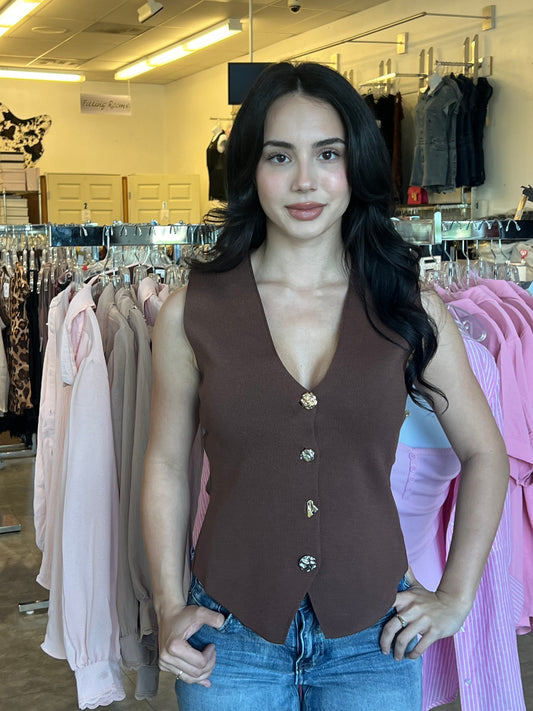 V-Neck Vest gold button