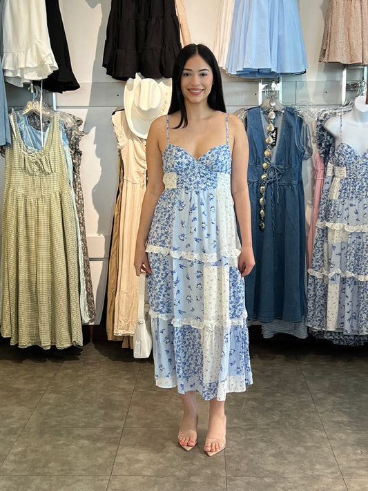 Multi-checkered Pattern Spaghetti Strap Midi Dress