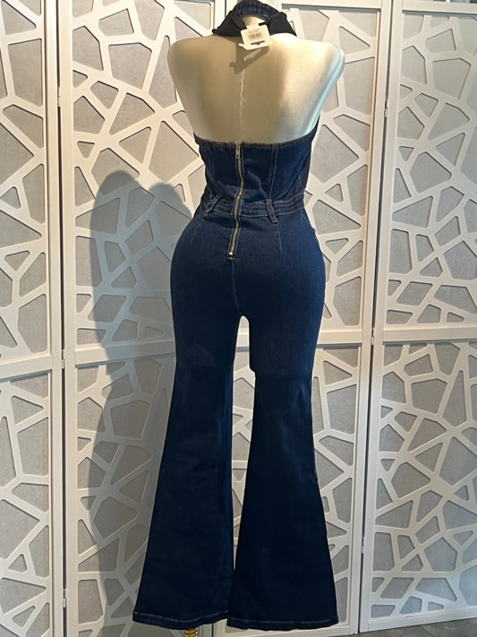 BUCKLE DETAIL DENIM JUMPSUIT
