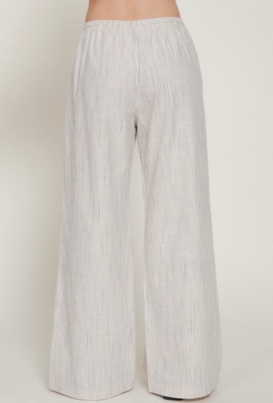 ELASTIC WAIST STRIPED GAUZE WOVEN PANTS