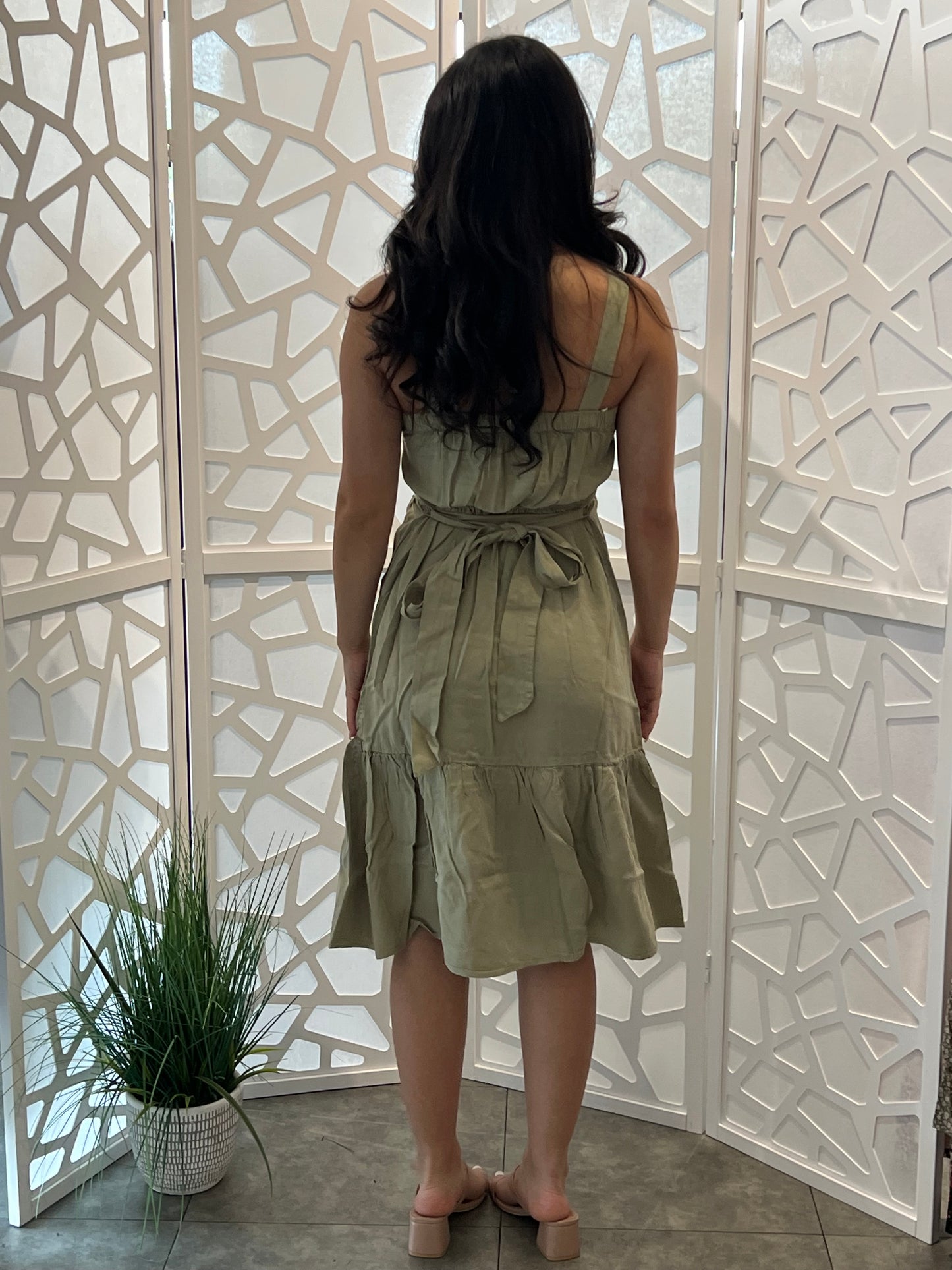 Midi Dress With Waist Tie
