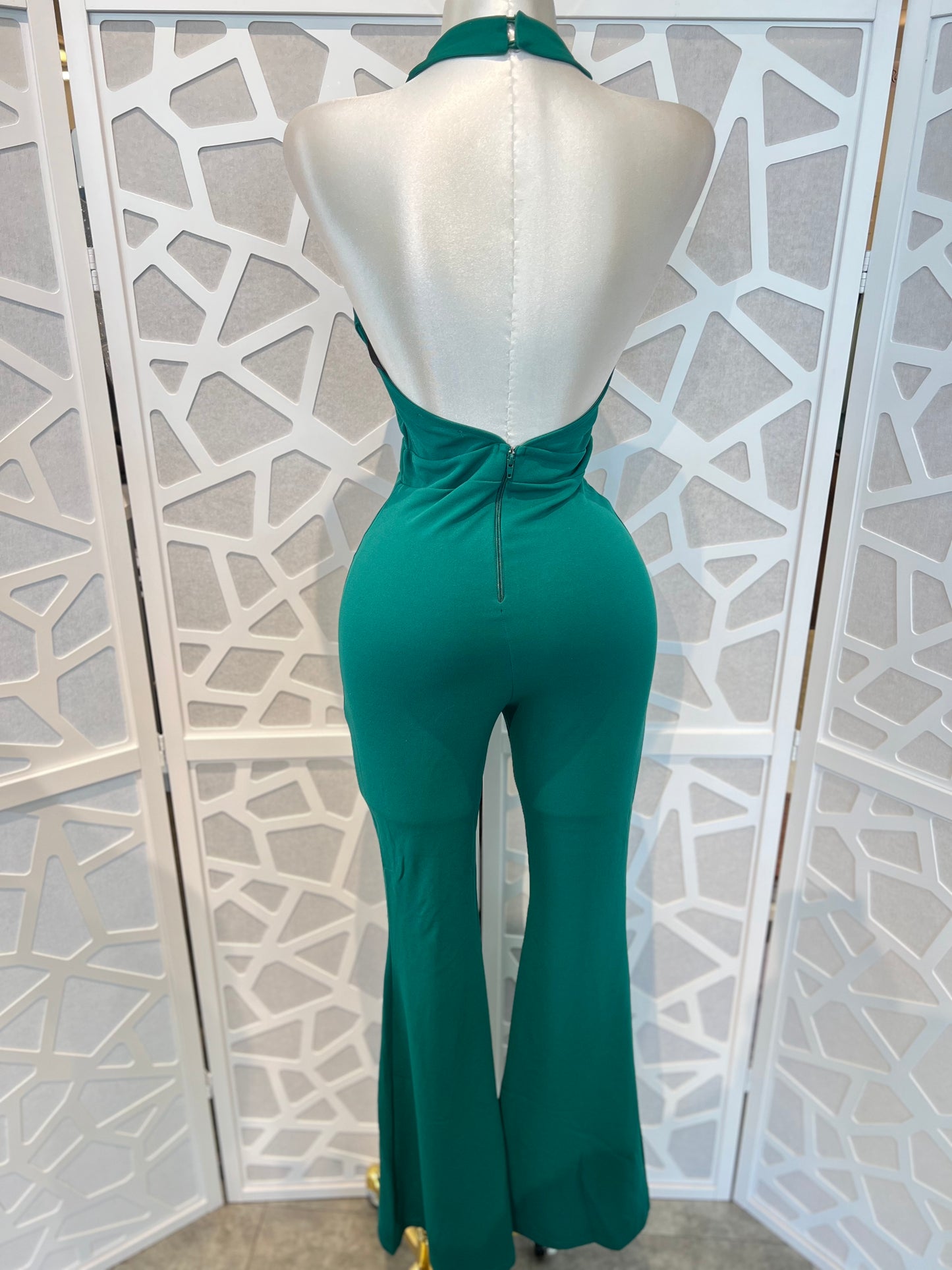 RHINESTONE DETAILED HALTER TOP JUMPSUIT