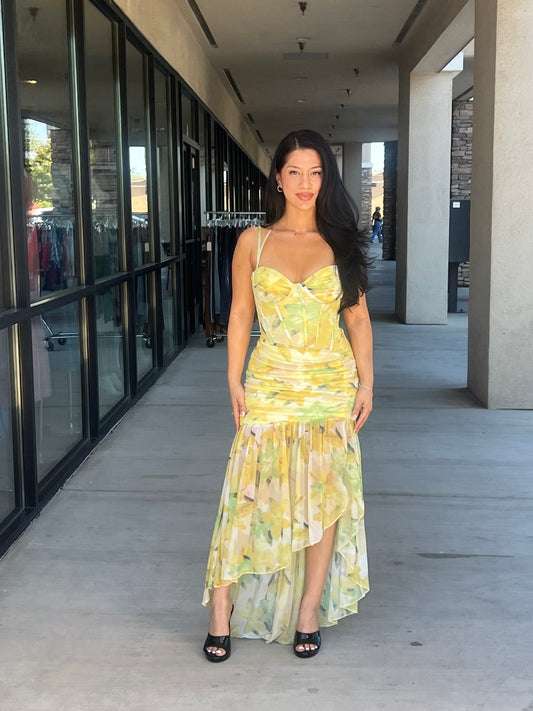 Miami mesh asymmetrical maxi dress