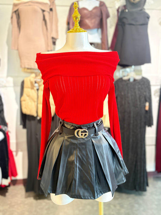 Aria pleated pu leather skirt