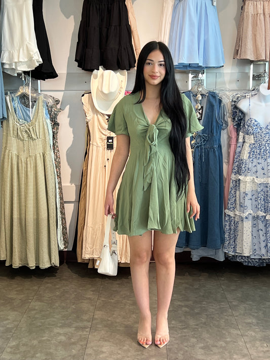 Frt Tie Woven Mini Dress
