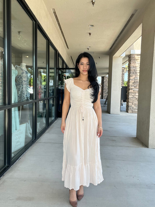 Smocked Off Shoulder Flared Midi Dress