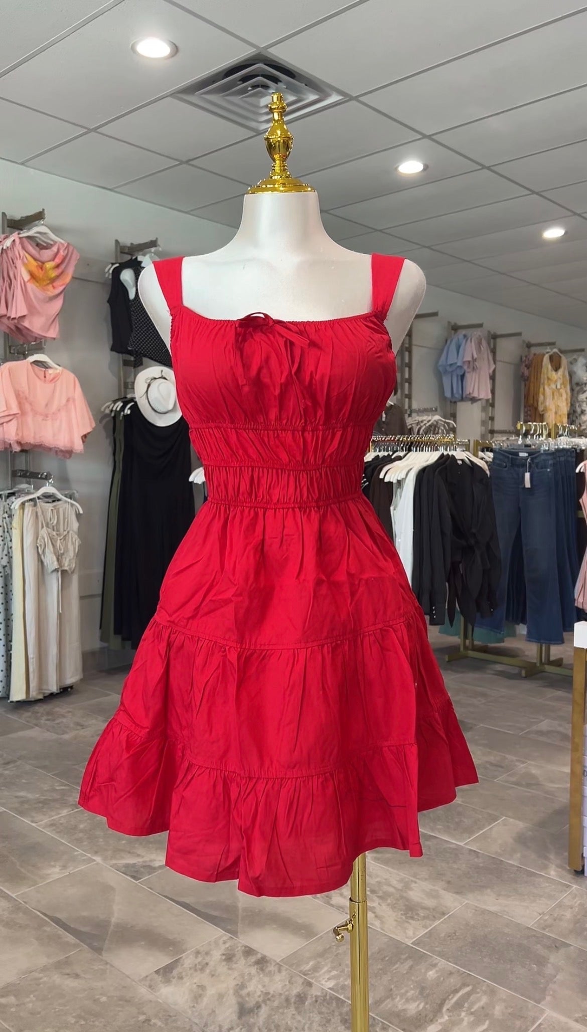 WAIST ELASTICATED FLARE MINI DRESS