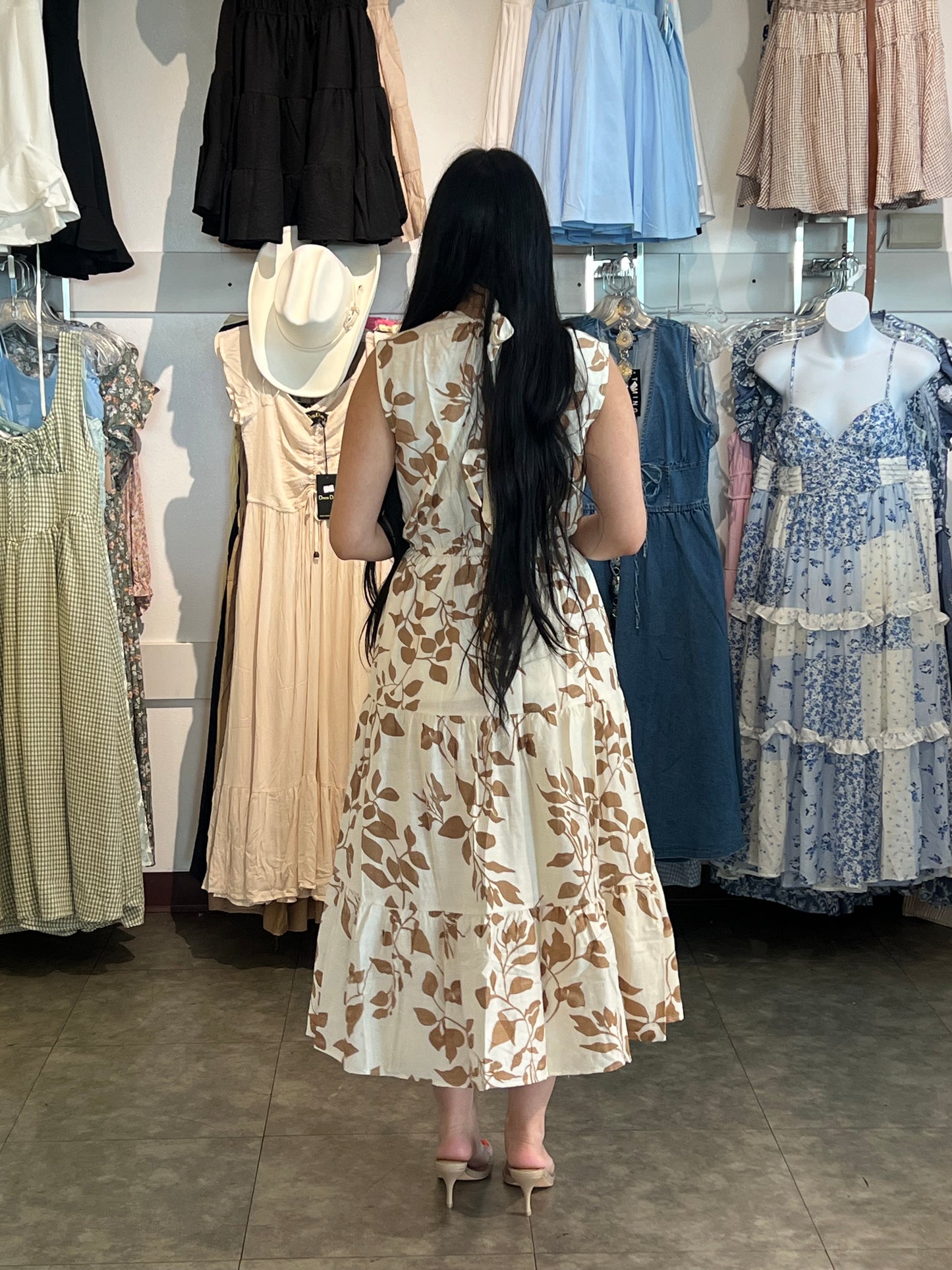 Printed Loose Fit Tiered Midi Dress