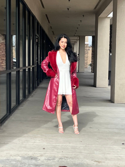 Cherry faux leather coat