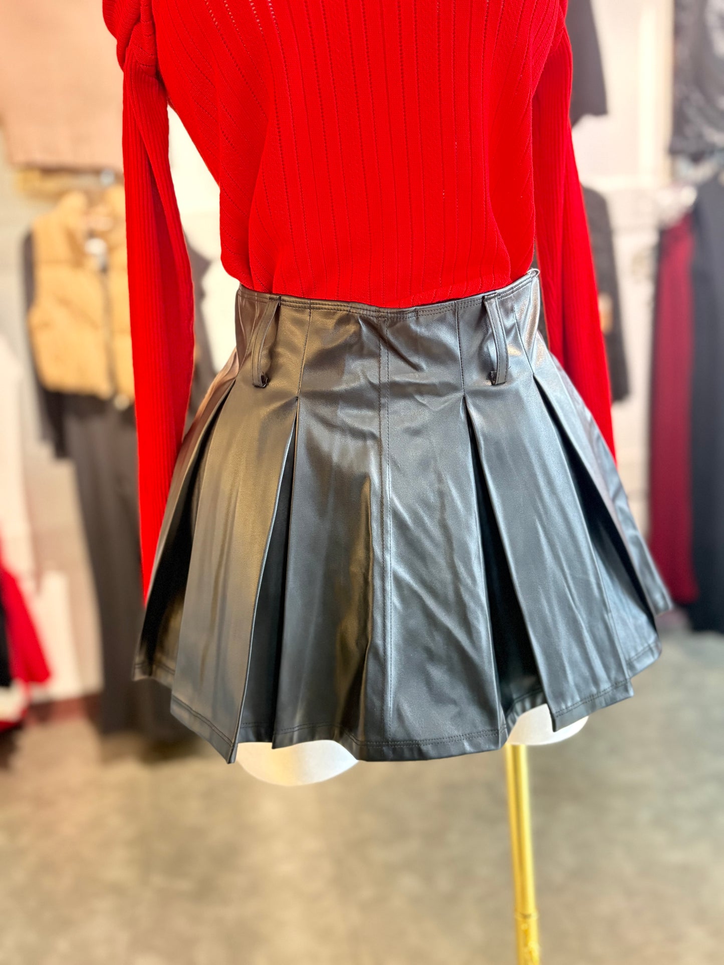 Aria pleated pu leather skirt