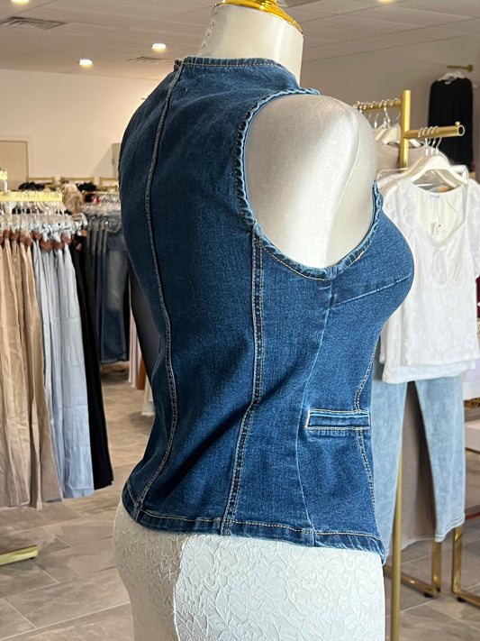 Crew-neck Denim Vest