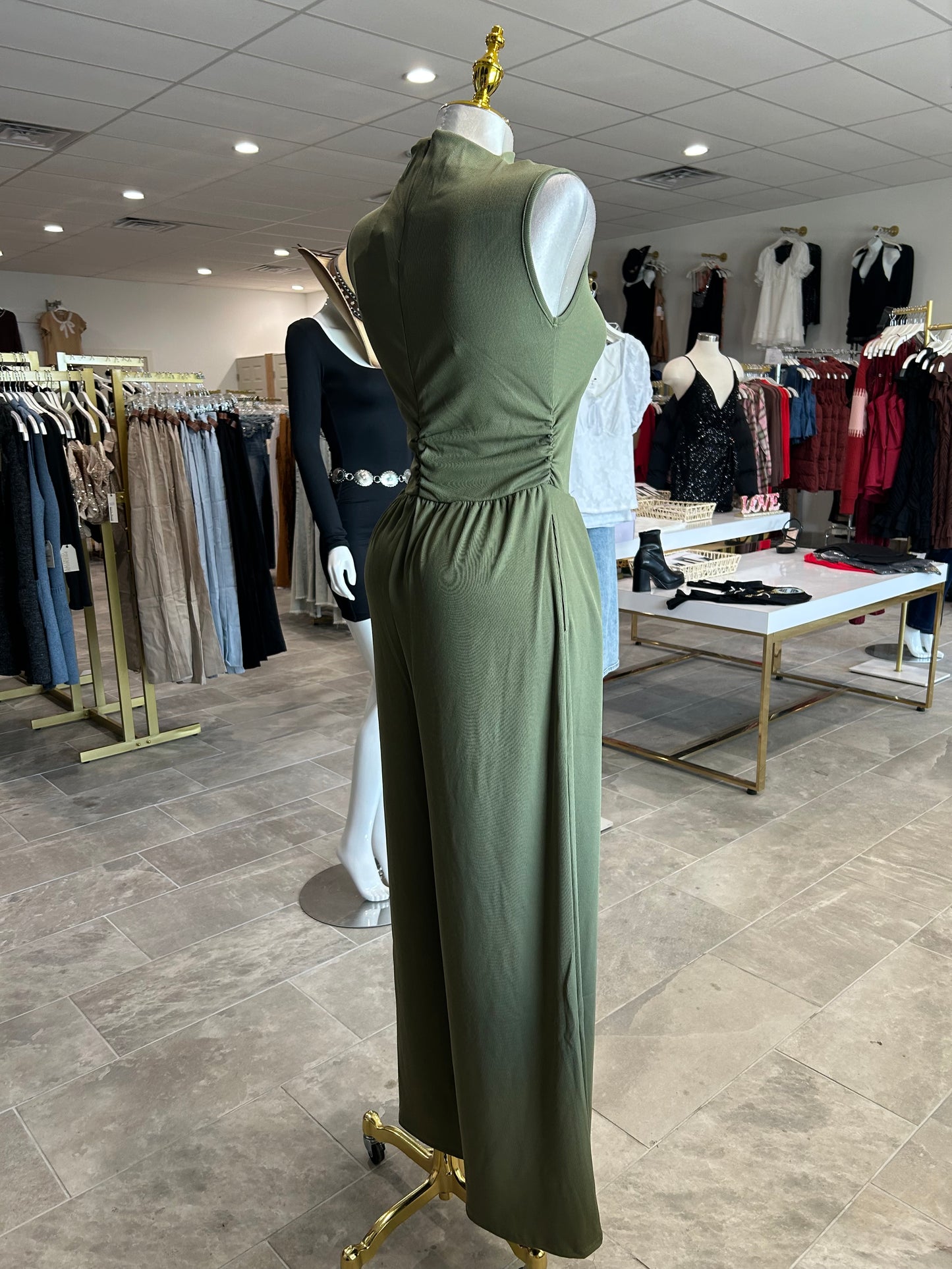 Sleeveless High Neck Pleated Rib Jumpsuit