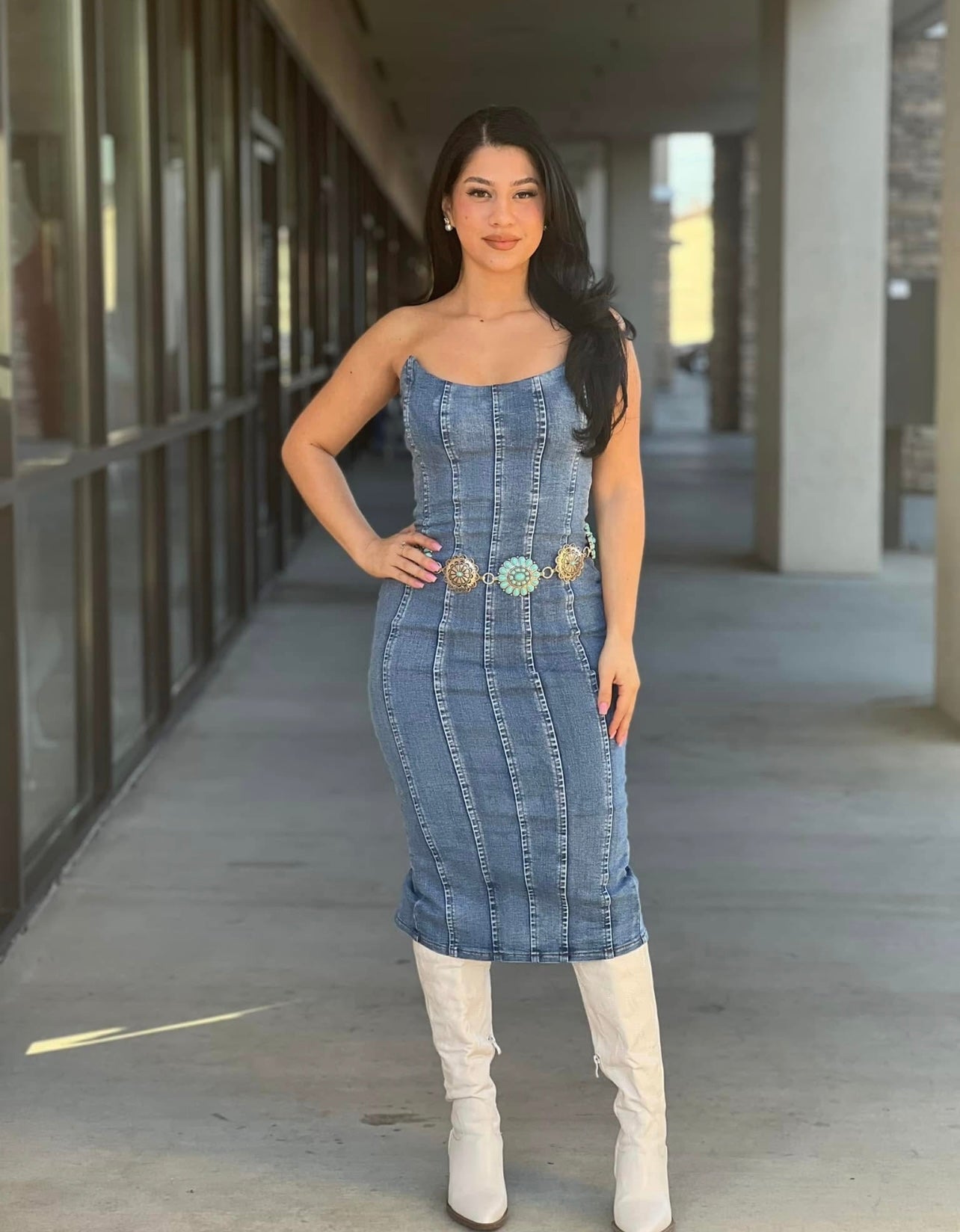 denim.corset dress denim corset midi dress 8 / dark wash