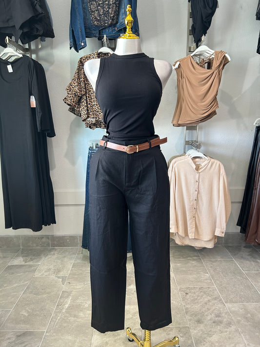 High Waisted Linen Trousers W/belt