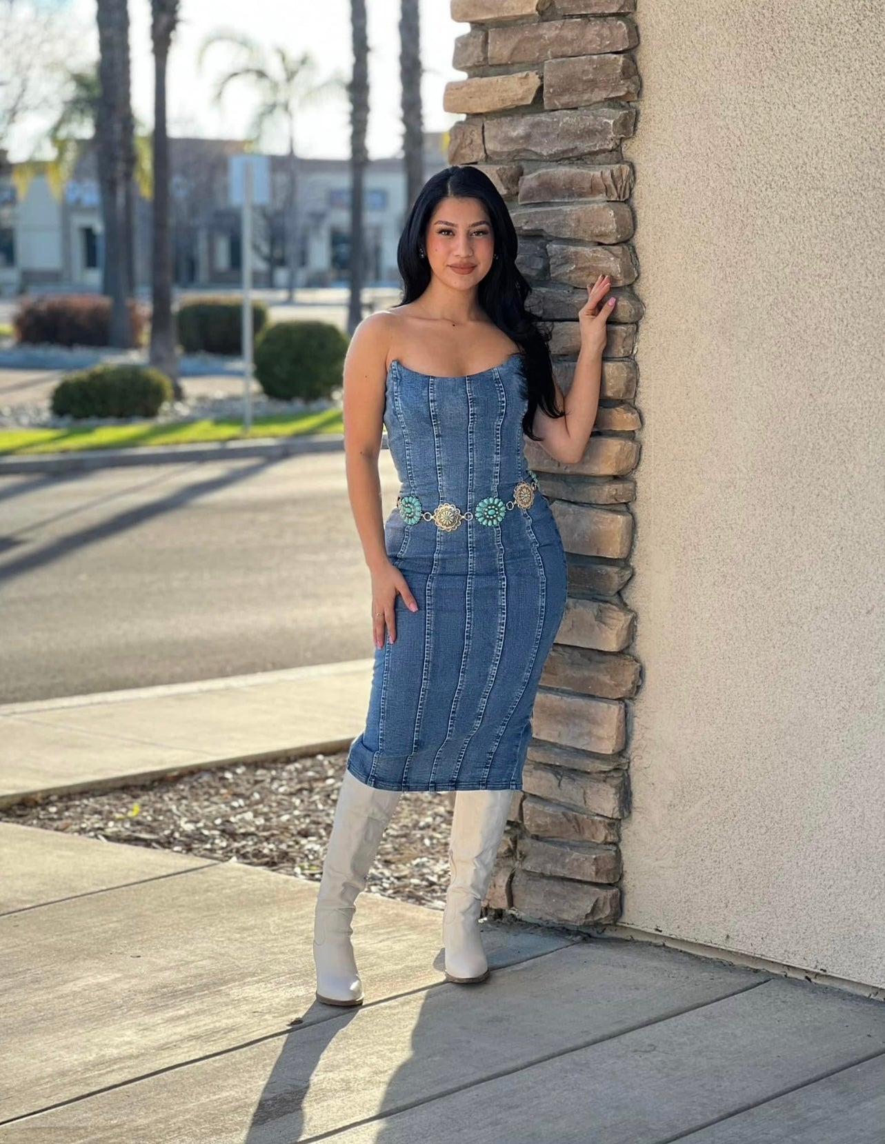 GENESIS MIDI DENIM CORSET DRESS