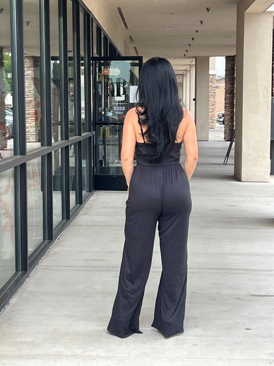 Black front drape detail jumpsuit