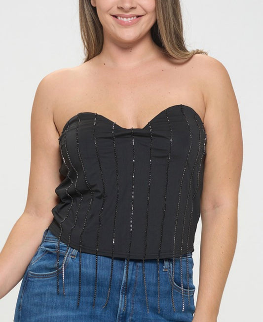Junior Plus Rhinestone Fringe Tube Top