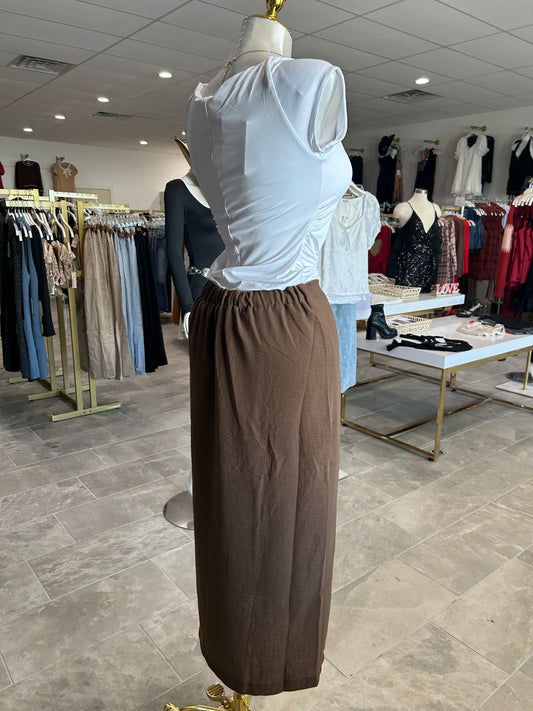 Front Slit Linen Effect Midi Skirt