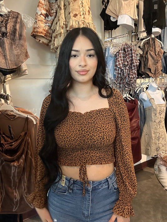 LEOPARD LONG SLEEVE CROP TOP
