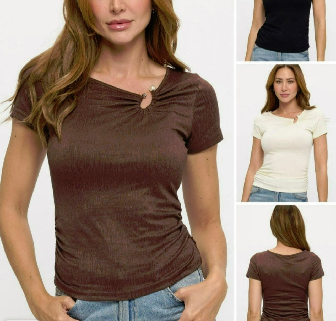 Solid Short Sleeve Ruched Top
