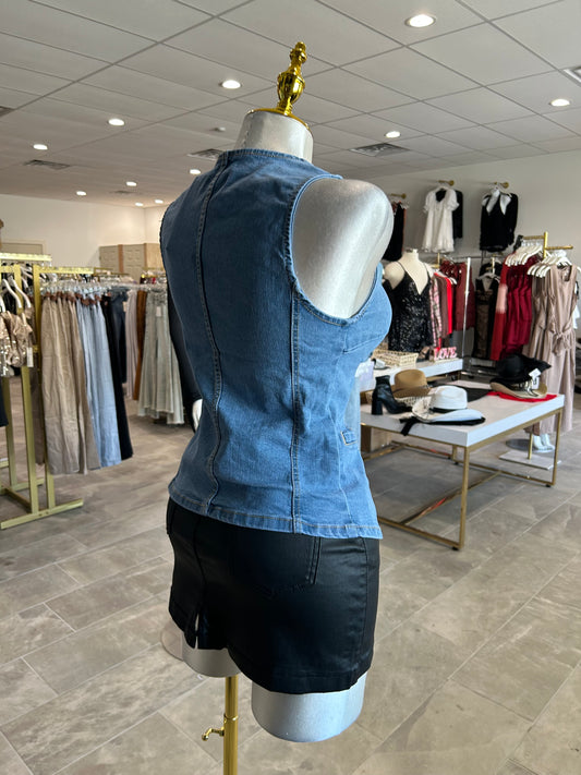 Crew-neck Denim Vest